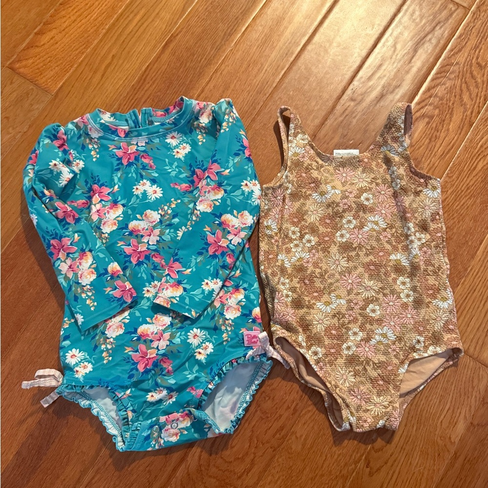 H&M and Ruffle Butts set Kids Floral Bodysuit Set - Blue and Brown
